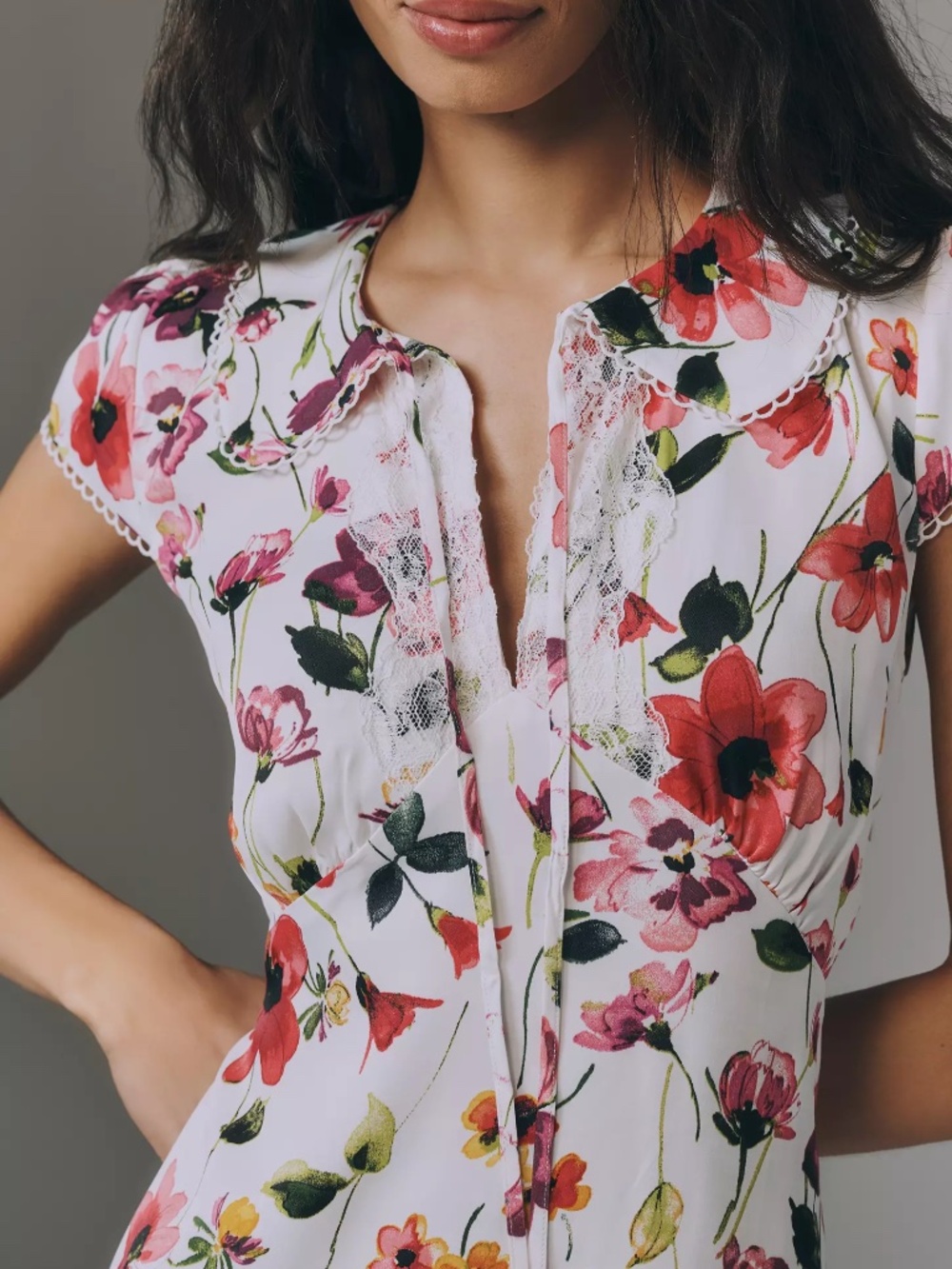 By Anthropologie Collared Short-Sleeve Midi Dress Pink Floral Print nwt XXS - Picture 3 of 3